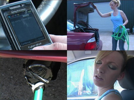 JO GAS - Jo decides to end her live.
she tightens a garden hose to the exhaust outlet of her car.

starring: jo
theme: gassing

file size: 131 mb 	format: .Mpeg
category: gassing