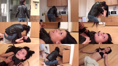 Burglar Attack - Gabrielle brutally **********
in her own kitchen 
by a black gloved burglar.