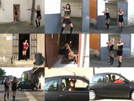 Unsuccessful hiding - Monica and Sophie abscondes from other dangerous hitwomen.
Monika and Emese find the girls in the old warehouse 
and shot them with machine guns.
Then the hitwomen drive from the place of the murder.
Emese dont want any witness,and shots Monika in the car.