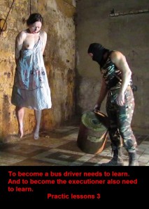 Practic lessons 3 - ......Who says that hung girls die quickly? It all depends on the hangman ......

To become a bus driver needs to learn.
And to become the executioner also need to learn.
First, the theoretical questions.
Second, the real lessons.
All practic lessons are recorded on video for the study of errors......

Practic lessons 3
