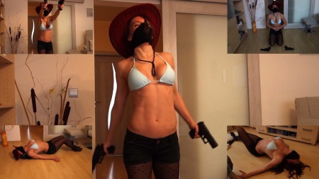 Bikini top gun fun - Gun fun type video with digital blood only. 5 scenes.
elements: shooting, digital blood, back arching, shot to chest and belly, death agony