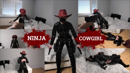 Ninja cowgirl - This is POV gun fun duel video. You vs sexy Ninja cowgirl. It is like in FPS game.

But it is not easy because she can dodge the bullets so you have to be fast.

9 scenes in this video.

elemenets: shooting to chest/breasts/heart, belly, head, back, pistol duel in POV style, you can see the bullets, dodging bullets, digital blood, latex costume, leather boots, hat and more
