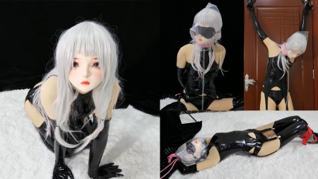 Xiaomeng Bagged in Kigurumi - Xiaomeng became a lovely doll again. She looked really cute, shy, delicate and touching under the kigurumi and a sexy black leather dress. 
After warming up by a vibrator, there came the main breathplay. Blindfolded and hands tied behind, Xiaomeng received plastic bags on her head, which were sealed by a wide collar around her neck in the first two attempts and by duct tape at the third time. Gasp, gasp, gasp! In the next scene, a black full-head hood was added under the kigurumi mask. The only openings of the hood are two nostrils, making Xiaomengs breathing even more restricted under the mask. She was then stretched and fixed to the door, got vibrated, and bagged again. After all the breathplay finished, she received a good orgasm as her reward of hard working!