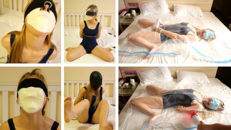 Xiaomeng Taped Capped and Vacuum Packed - Another long session with different breathplay tools has been summarized into this video.
Xiaomeng was wearing a Japanese one-piece school swimsuit and blindfolded. Her hands were bound behind her back. Her lower face was completely covered by white sticky tape except her nose, so that she can still breathe freely for a while. First, I used a nose clip to pinch her nose a few times. This was very efficient, and her breath was highly restricted. Then I used another piece of tape to seal her nose. Air leakage was reduced further, and you can see the contour of her open mouth under the tape when she was trying to suck in air but got nothing.
After I finished playing her nose, with the tape still on her face, I enclosed her head using a plastic bag. She was breathing her own stale air and kept struggling. The bag was replaced by a swim cap later and this definitely increased the difficulty of the breathplay. Her reaction was strong.
Then it was time for a reward for her hard play. I asked her to lie in a vacuum bag with a vibrator. She started massaging her private area and I started sucking the air out. She can enjoy the stimulation from both the little stale air inside the bag and the vibration. Soon she reached to a very strong orgasm. After a short break, she was vacuumed again for the last time and without the vibrator to distract her from the pain�