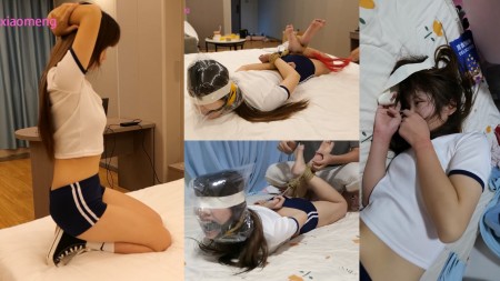 Xiaomeng Hogtied Bagged Whipped and Tickled - This is a custom video. Thanks to the customer who supplied us this great script.
Xiaomeng was wearing a Japanese-style gym suit sitting on the bed. Then she was blindfolded by white tape and hogtied by rope with her wrists and ankles crossed. The shoes and white socks were taken off and I can start to tickle her.  A ball gag was put in her mouth disabling her from speaking. A running vibrator was fixed to her thigh and stick to her private area, so that she can receive continuous stimulation. Is that good or bad for breathplay?
As preparation was finished, breathplay began. A plastic bag was put on her head and closed by yellow electrical tape. Now a new element has been added. I used a rope whip to whip her. The pain disturbed her breath, and her screaming and struggling also consumed more her precious oxygen. The first attempt was only a warming up, but she was already exhausted. In the second attempt I pushed her to the last moment, and she was shouting and struggling like crazy. I closed the bag for the third time, but she immediately called a halt, so I broke the bag and watched her struggling and crying in a hogtie.
To my surprise, on the next day Xiaomeng asked to do this again. OK, a similar setup was made on her, but this time after she was bagged, I kept on tickling her instead of whipping. OMG, she was not struggling like crazy. She was crazy! This is a must-see, and don�t forget to lower the volume of your media player, otherwise� :)